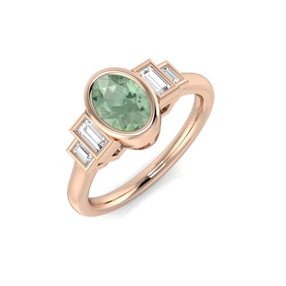 Oval Cut Green Amethyst Gemstone Bezel Set Ring