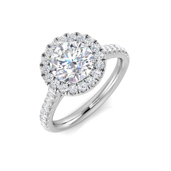 0.91ct VS/E Round cut Natural Diamond Halo Engagement Ring in Platinum