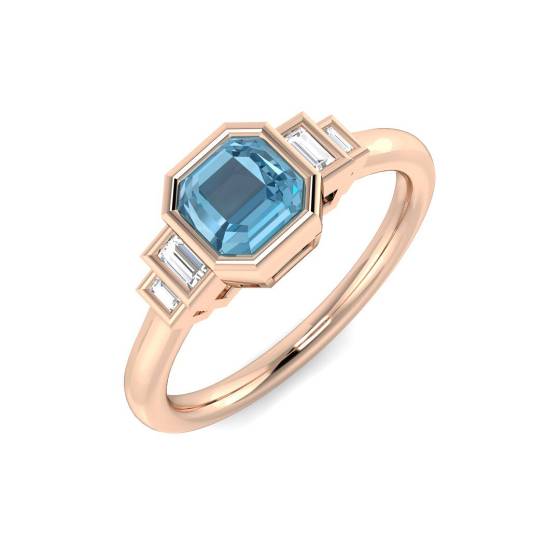 Emerald Cut Blue Topaz Gemstone Bezel Set Ring