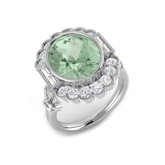 Oval Cut Green Amethyst Gemstone Bezel Set Diamond Ring