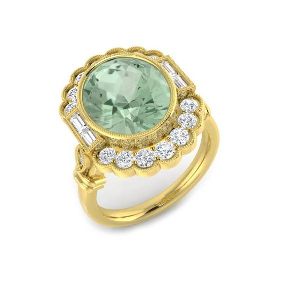 Oval Cut Green Amethyst Gemstone Bezel Set Diamond Ring