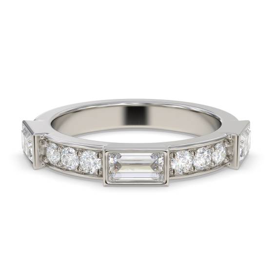 Baguette and Round Bezel Set Diamond Ring