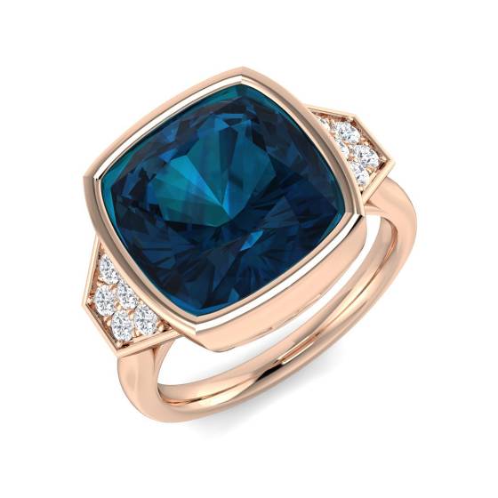Cushion Cut Blue Topaz Gemstone Bezel Set Ring