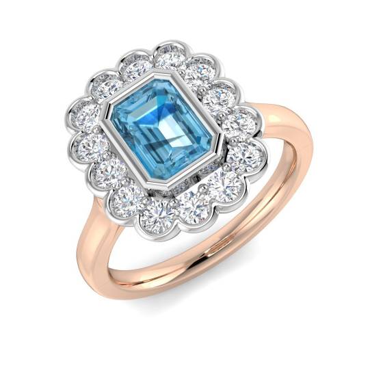 Emerald Cut Blue Topaz Gemstone Bezel Set Ring