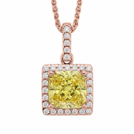 Fancy Yellow Cushion Diamond Halo Pendant