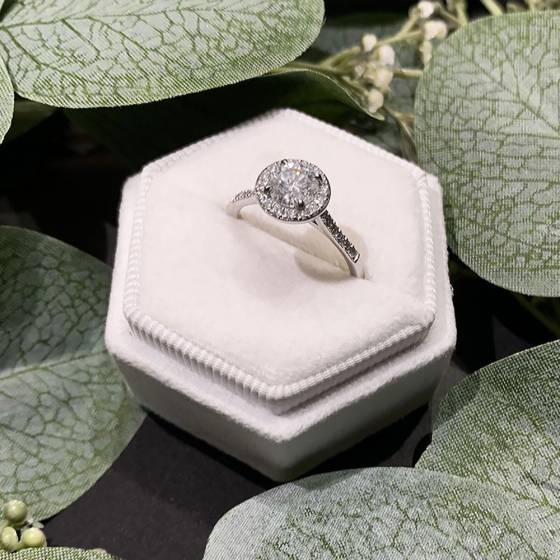 1.53ct VS/F Natural Round Cut Diamond Halo Shouler Set Ring in Platinum