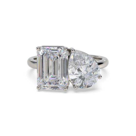 Emerald and Pear Two Stone Diamond Ring
