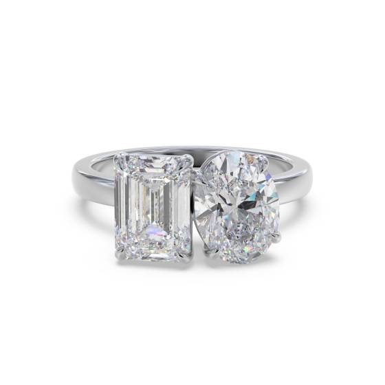 Emerald and Oval Two Stone Diamond Ring