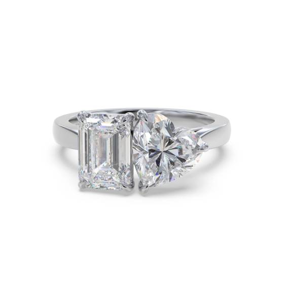 Emerald and Heart Two Stone Diamond Ring