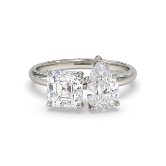 Asscher and Pear Two Stone Diamond Ring