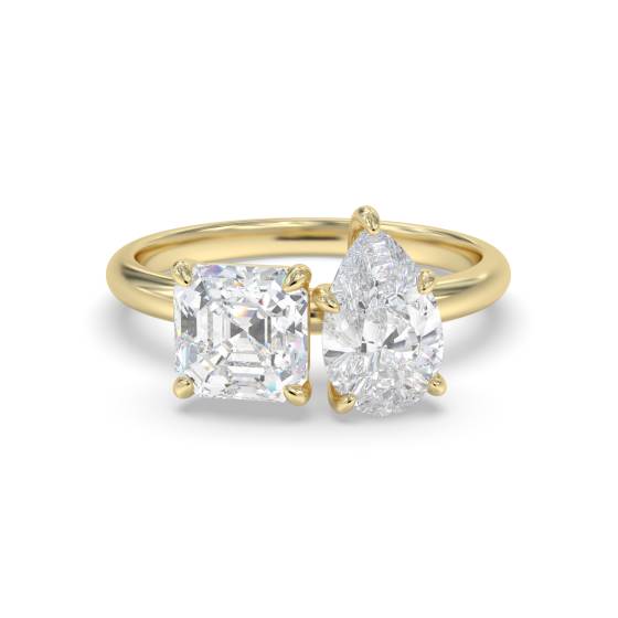 Asscher and Pear Two Stone Diamond Ring