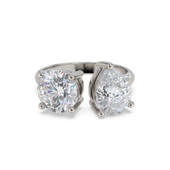 Round and Pear Two Stone Diamond Ring