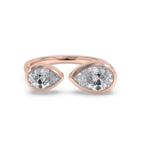 Pear Two Stone Diamond Bezel Set Ring