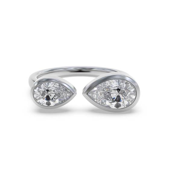 Pear Two Stone Diamond Bezel Set Ring