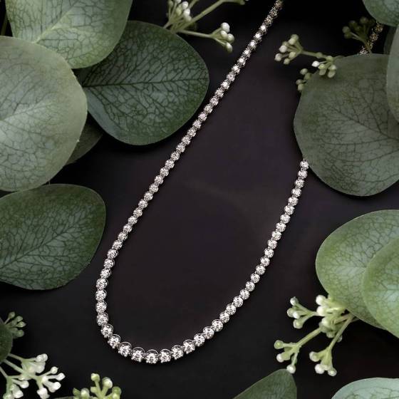 12.98ct VS/G-H Natural Round Cut Diamond 16.5 Inch Tennis Necklace in 9k White Gold
