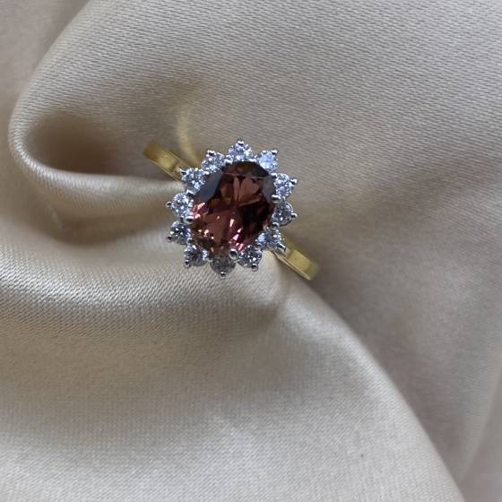 1.55ct VS/F Oval Cut Morganate Gemstone Halo Ring in 18k Yellow Gold