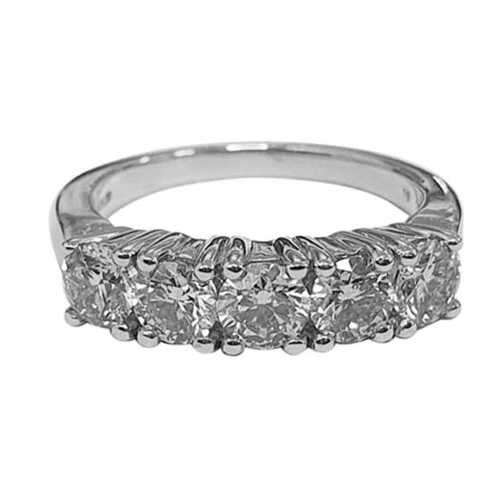 1.52ct VS/G-H Natural Round 5 Stone Diamond Ring in 18k White Gold