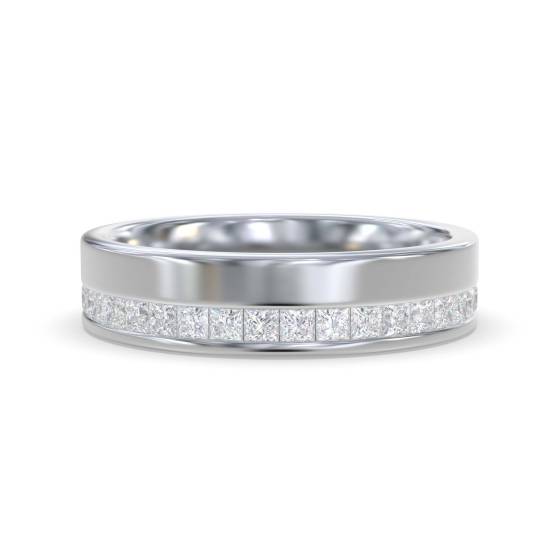 0.50ct VS/E-F 5mm Offset Natural Princess Diamond 60% Wedding Ring in 18k White Gold