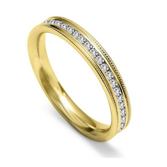 Full Set 3mm Round Diamond Vintage Wedding Ring