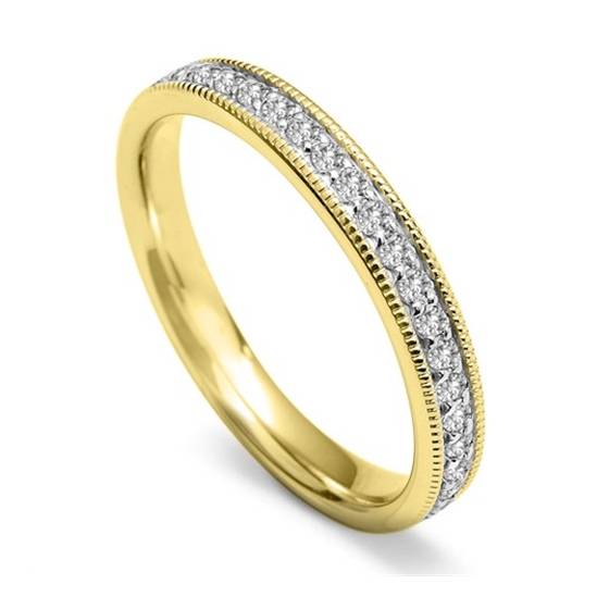 Full Set 3mm Round Diamond Set Vintage Wedding Ring