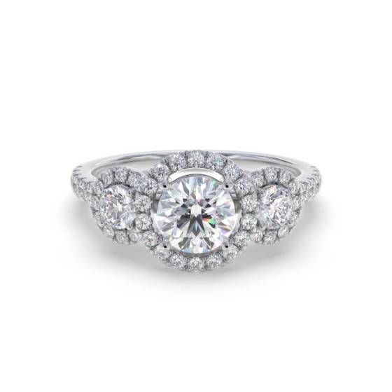 1.30ct VS/E-F Natural Round Cut Diamond Trilogy Halo Shoulder Set in 18k White Gold