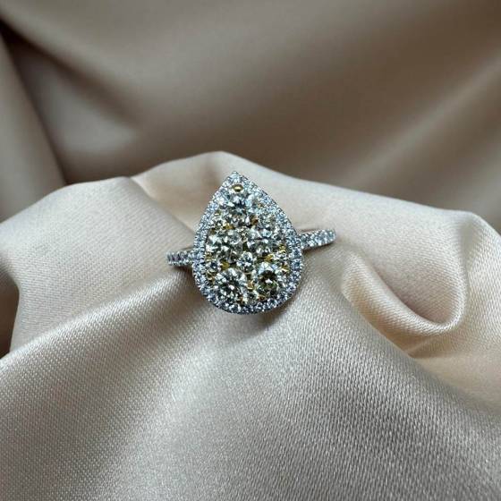 1.50ct VVS/F-G Round Cut Natural Diamond Cluster Halo Ring