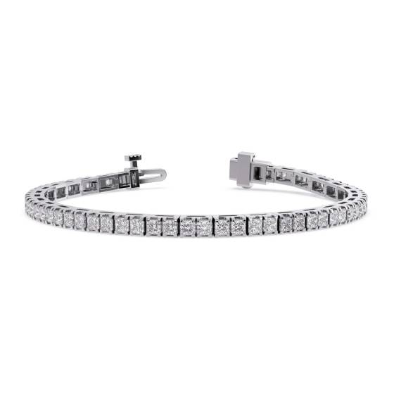2.53ct SI/G-H Natural Princess Cut Diamond 7Inch Designer Bracelet in 18k White Gold