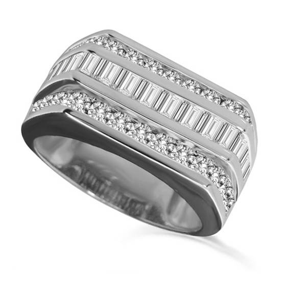 2.00ct VS/E-F Natural Round Diamond Mens Ring in 18k White Gold