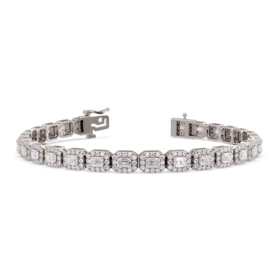 7ct Emerald Diamond Halo Designer Bracelet