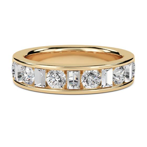 Round and Baguette Diamond Half Eternity Ring