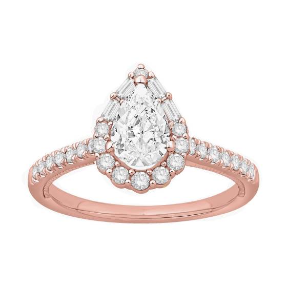 1.00ct Pear Halo Baguette and Round With Baguette Sides and Round Shoulder Set Ring