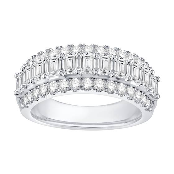 Baguette and Round Diamond 3 Row Prong Set Eternity Ring