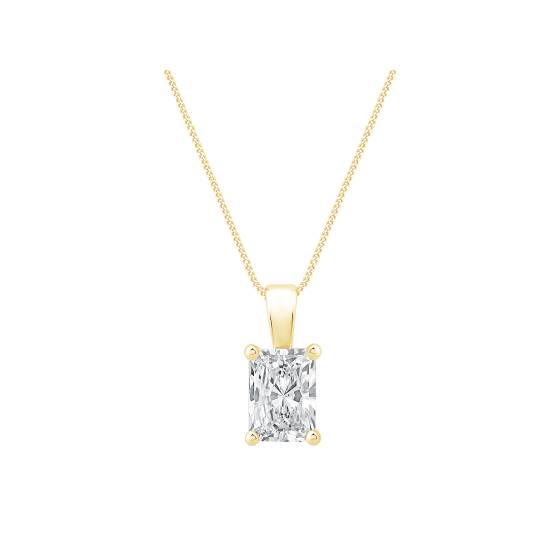 1.00ct VVS1/D-E Lab Grown Radiant Cut Diamond Solitaire Pendant in 9k Yellow Gold