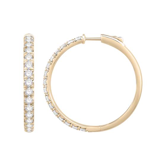 3.00ct VVS1/D-E Lab Grown Round Cut Claw Set Hoop Earrings in 9k Yellow Gold