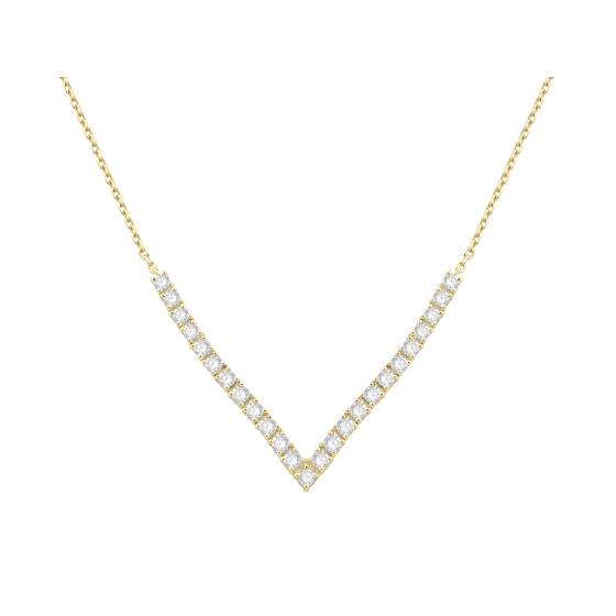 1ct Four Claw Round Diamond V Shape Chain Necklace
