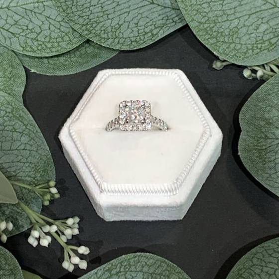 1.50ct SI1/G Natural Princess Diamond Halo Ring in 18k White Gold