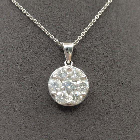 1.85ct VS/E-F Natural Round Cut Diamond Multi Stone Pendant in 18k White Gold