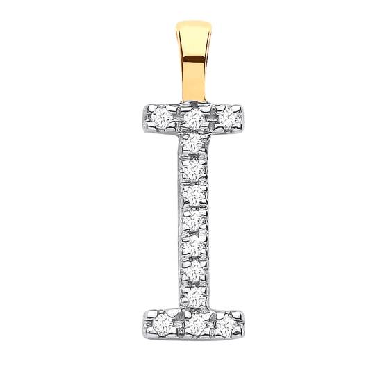 Alphabet I Diamond Set Initial Pendant in 9K Yellow Gold