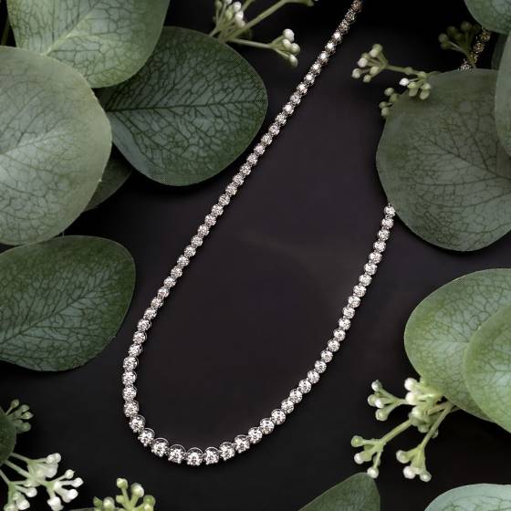 15.26ct VS/G-H Natural Round Diamond Tennis Necklace in 9k White Gold