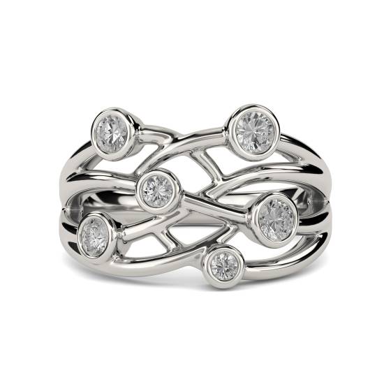 Criss Cross Round Diamond Bezel Set Bubble Designer Dress Ring