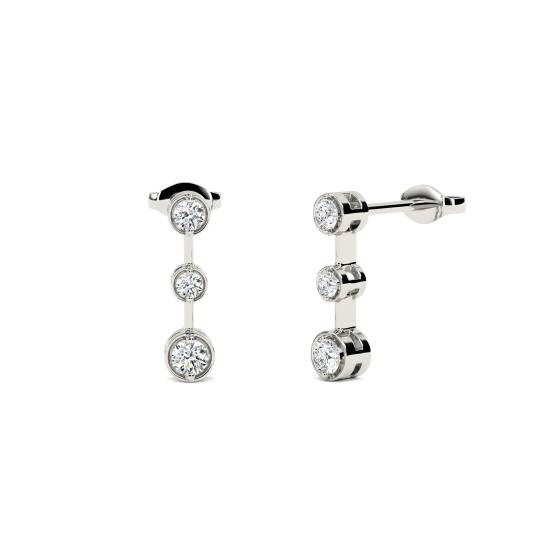 Modern Round Diamond Drop Earrings