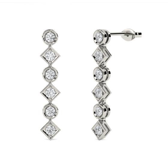 Modern Round Diamond Drop Earrings