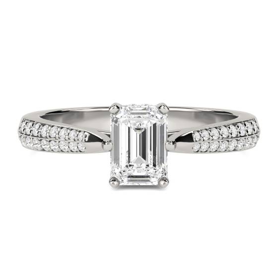 Knife Edge Emerald and Round Diamond Vintage Ring