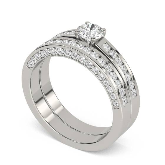 Round Diamond Shoulder Set Ring With Matching Band