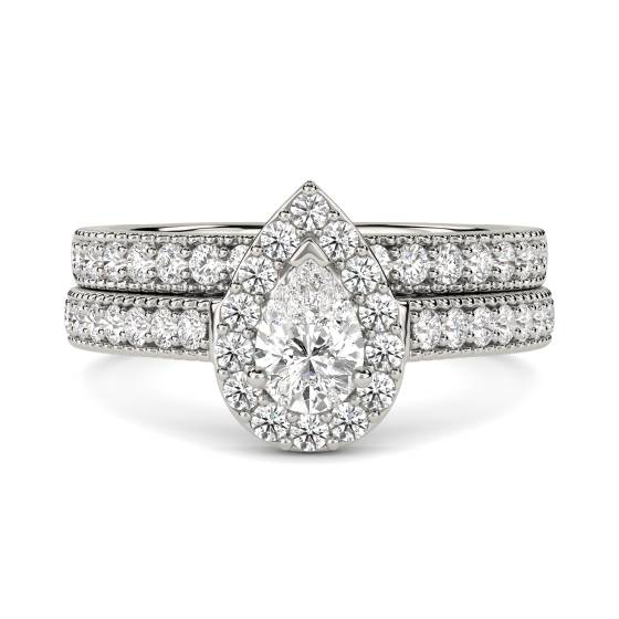 Pear Diamond Shoulder Set Ring With Matching Band