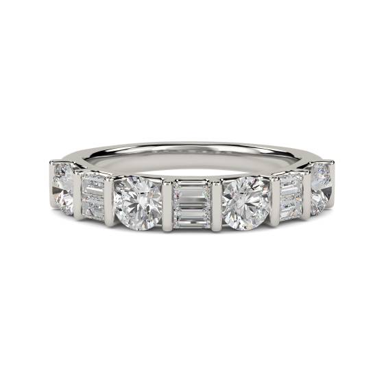 1.50ct VS1/G Round and Natural Baguette Diamond Eternity Ring in Platinum
