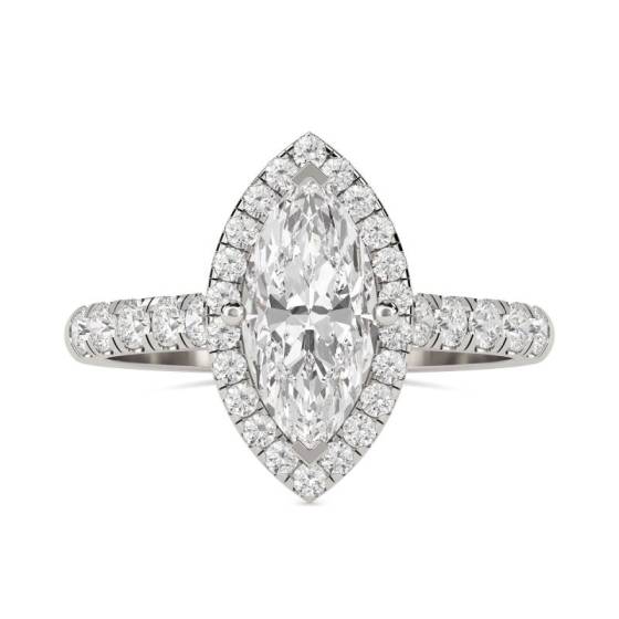 1.85ct I1/G Natural Marquise Diamond Halo Ring in Platinum