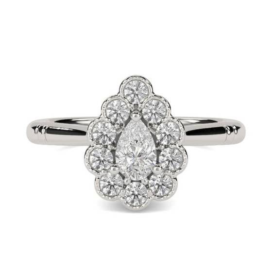 0.80ct SI2/F Natural Pear Diamond Halo Ring in Platinum