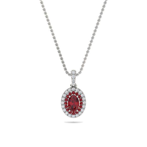 1.85ct Ruby Double Halo Oval Pendant and Chain