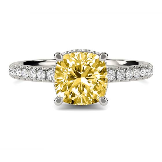Cushion Yellow Diamond Halo Ring